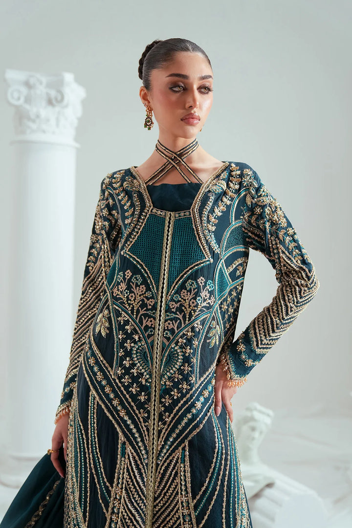 Elyse by Zariya Unstitched Embroidered Silk 3 Piece Suit ZA26UEW Tealara ZSU-6308 - Wedding Collection