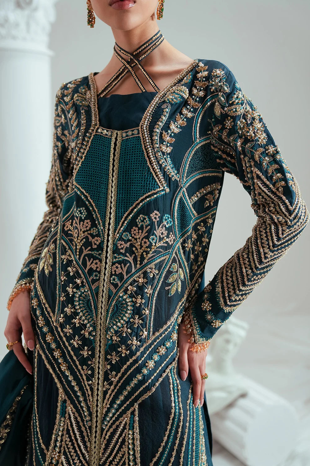 Elyse by Zariya Unstitched Embroidered Silk 3 Piece Suit ZA26UEW Tealara ZSU-6308 - Wedding Collection