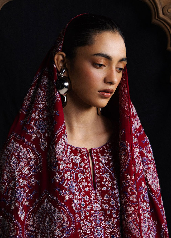 Saraab by Zara Shahjahan Unstitched Embroidered Marina 3 Piece Suit ZS26USW Qirmiz - Winter Collection