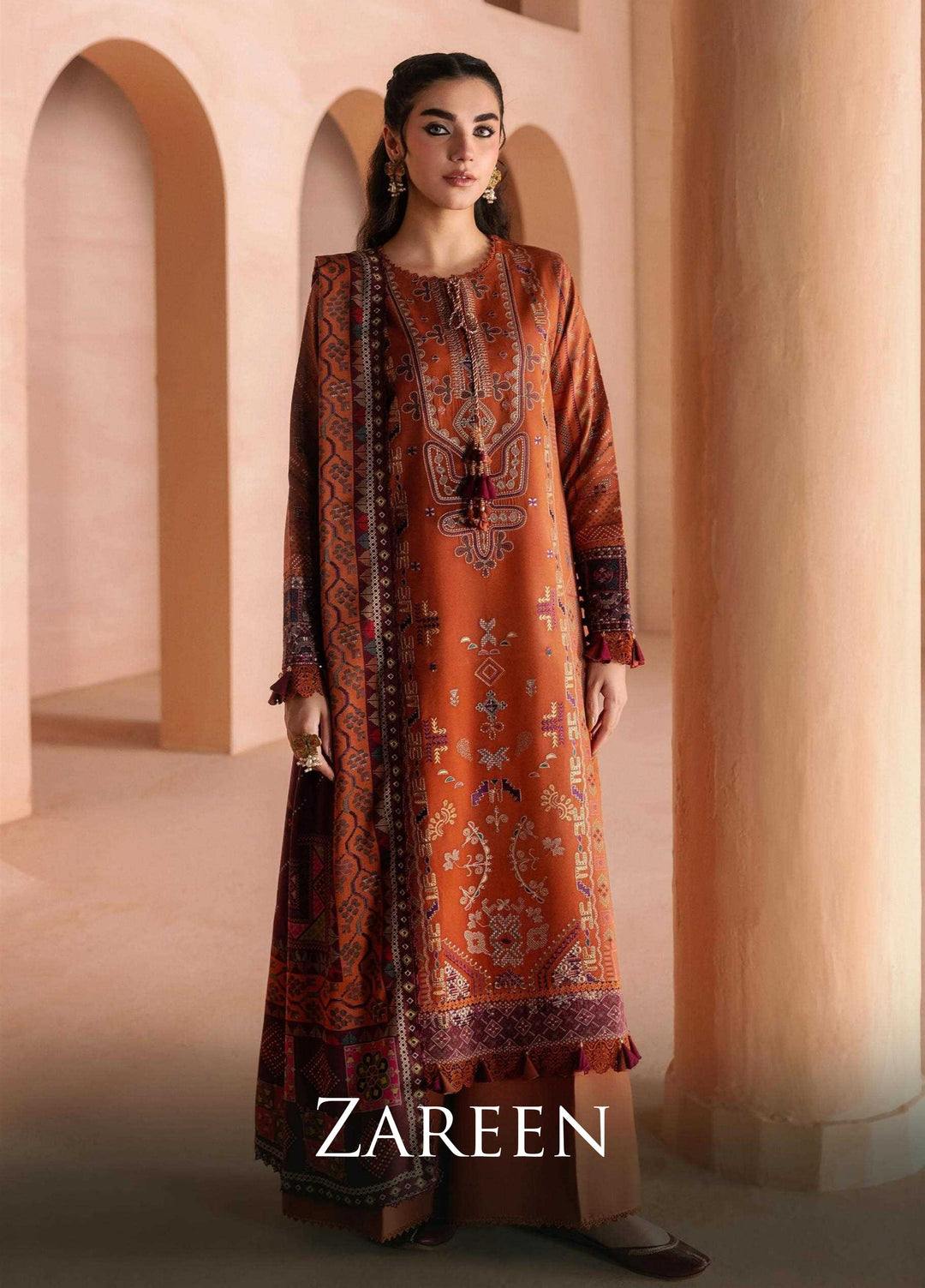 One Nation by Florent Unstitched Embroidered Viscose 3 Piece Suit FL26UON Zareen - Casual Collection