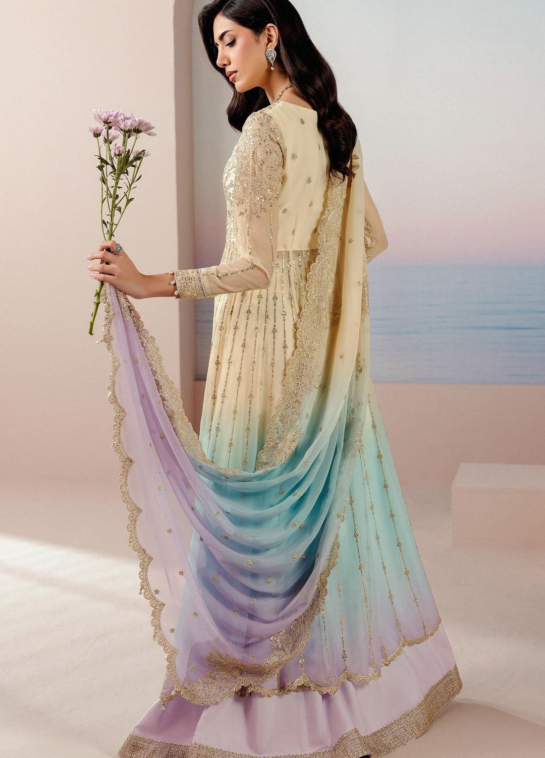 Roselle by Zarif Unstitched Embroidered Chiffon 3 Piece Suit ZR26UR ZRRPE-OPALINE 03 - Festive Collection