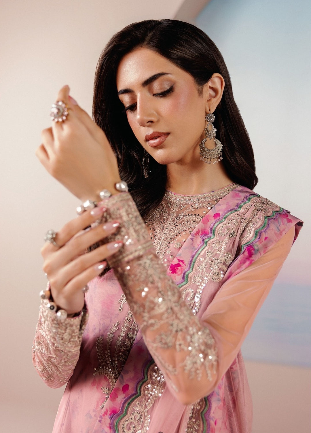 Roselle by Zarif Unstitched Embroidered Net 3 Piece Suit ZR26UR ZRRPE-TWIRL 08 - Festive Collection