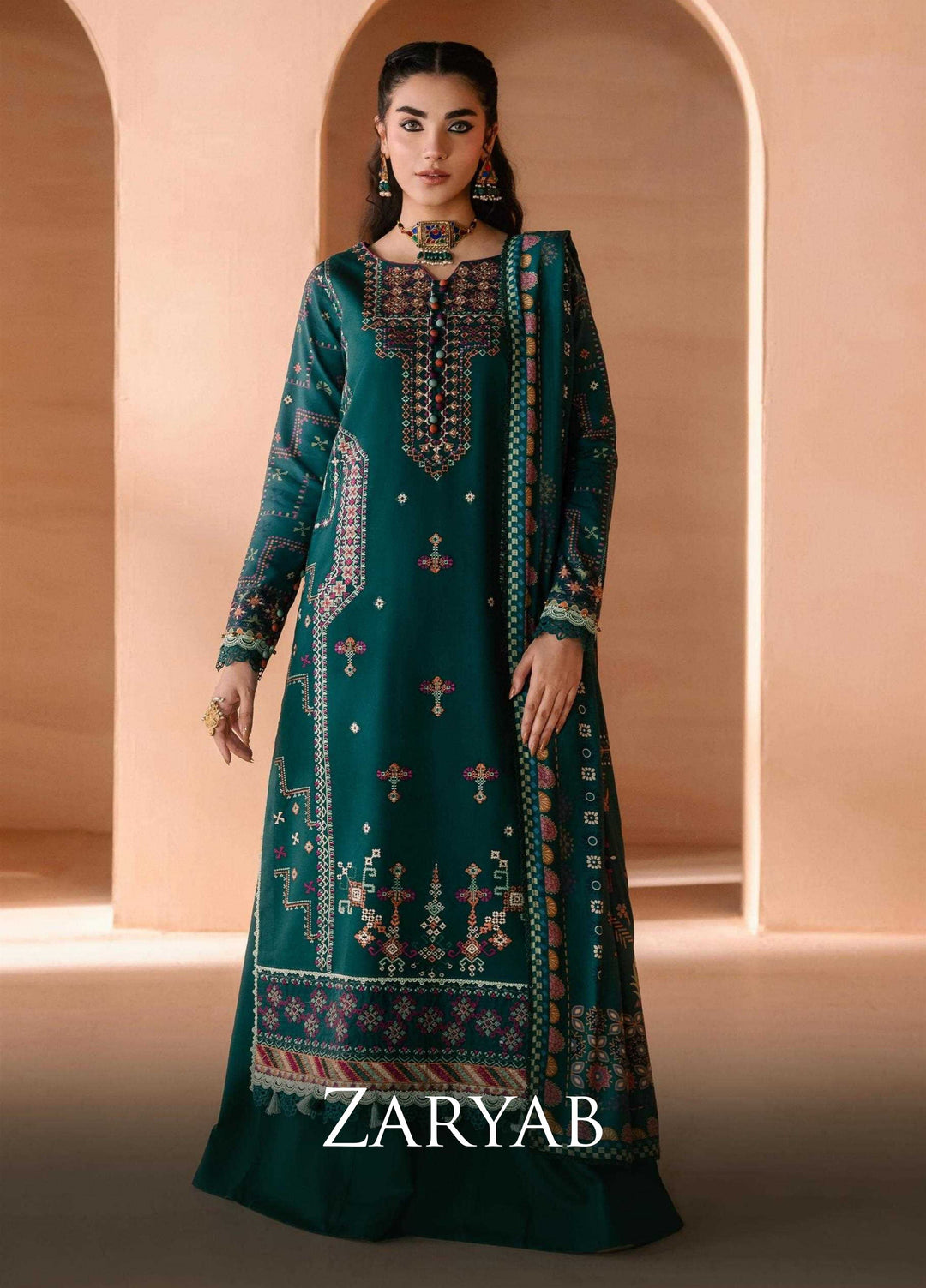 One Nation by Florent Unstitched Embroidered Viscose 3 Piece Suit FL26UON Zaryab - Casual Collection