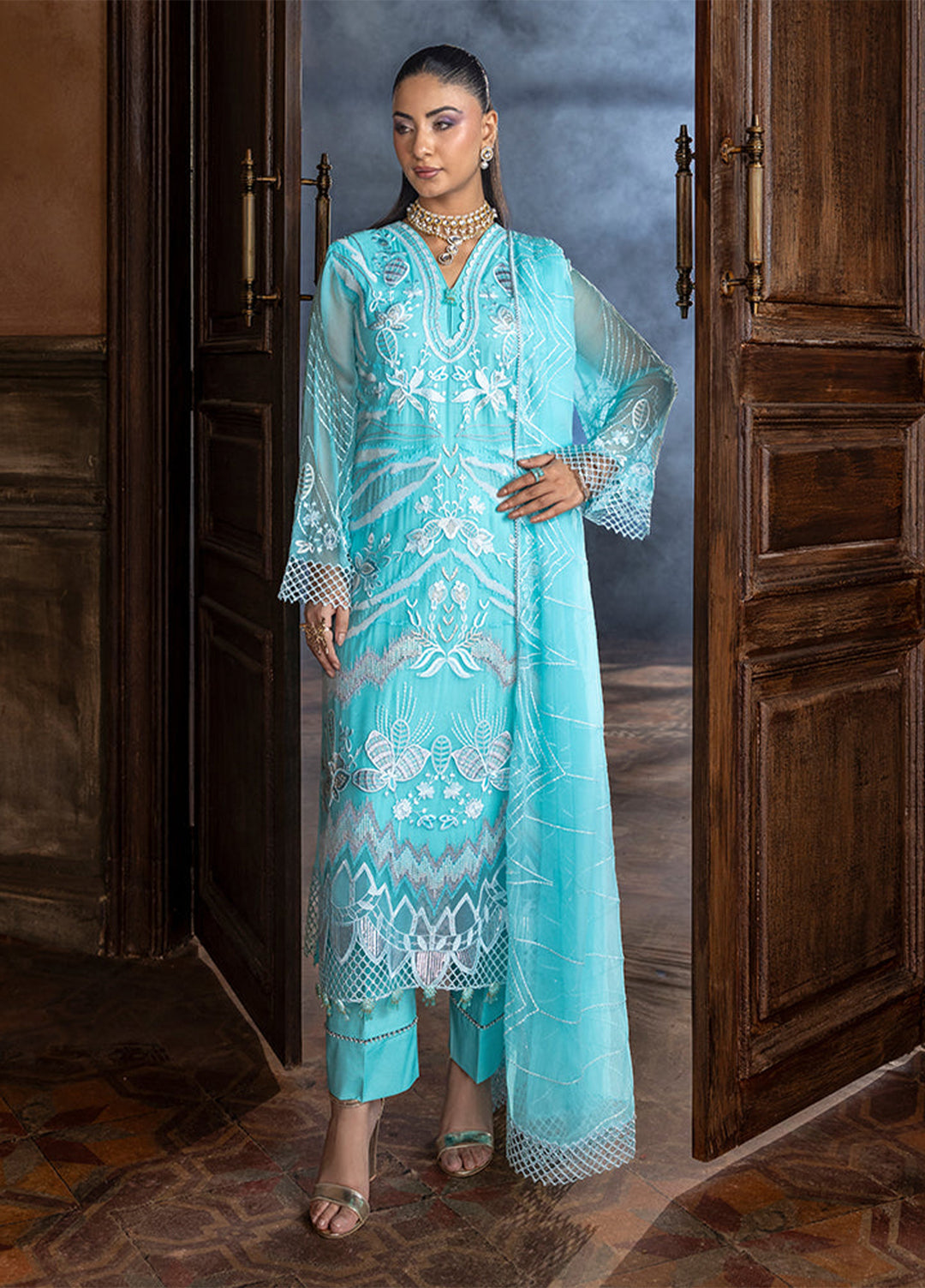 Zebtan Women Unstitched Embroidered Chiffon 3 Piece Suit AR-05 V2 Festive Collection