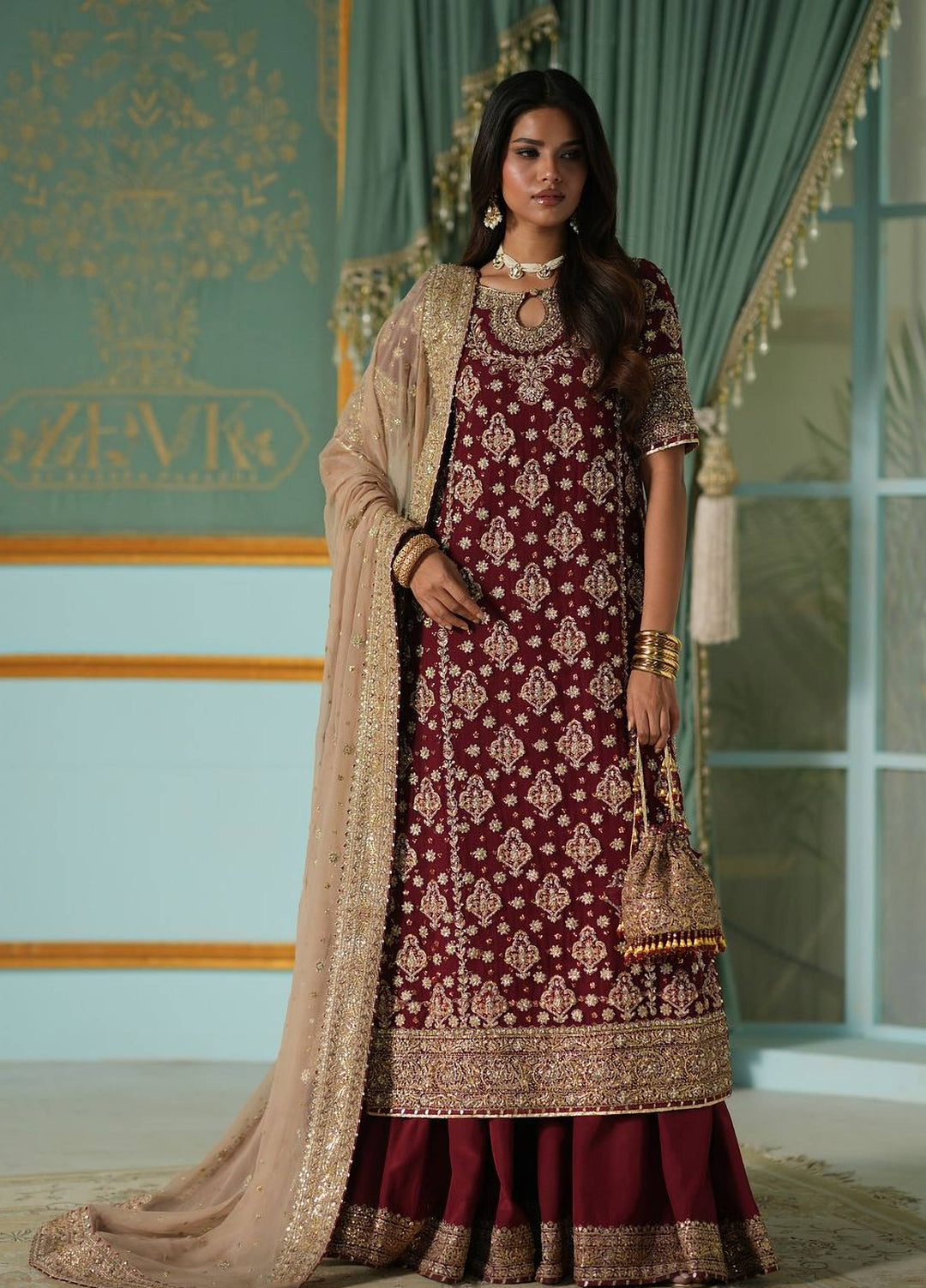 Afsana by Zevk Unstitched Embroidered Chiffon 3 Piece Suit ZV26UAW Anabi - Wedding Collection