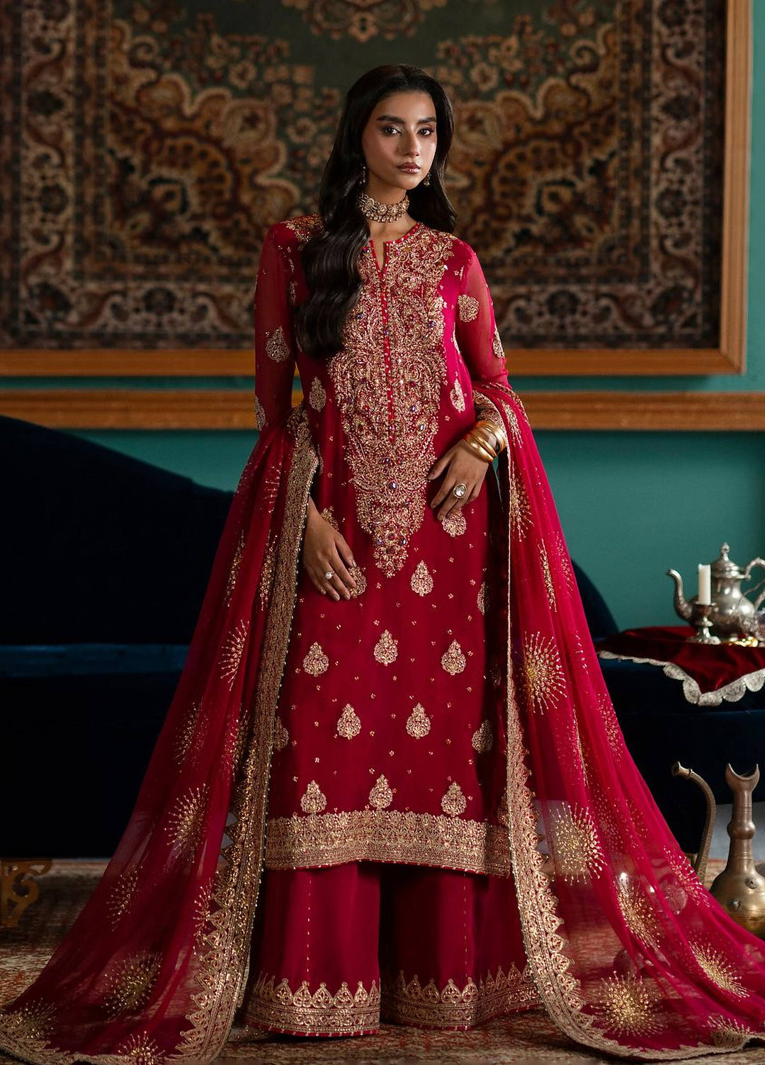 Afsana by Zevk Unstitched Embroidered Chiffon 3 Piece Suit ZV26UAW Rubai - Wedding Collection
