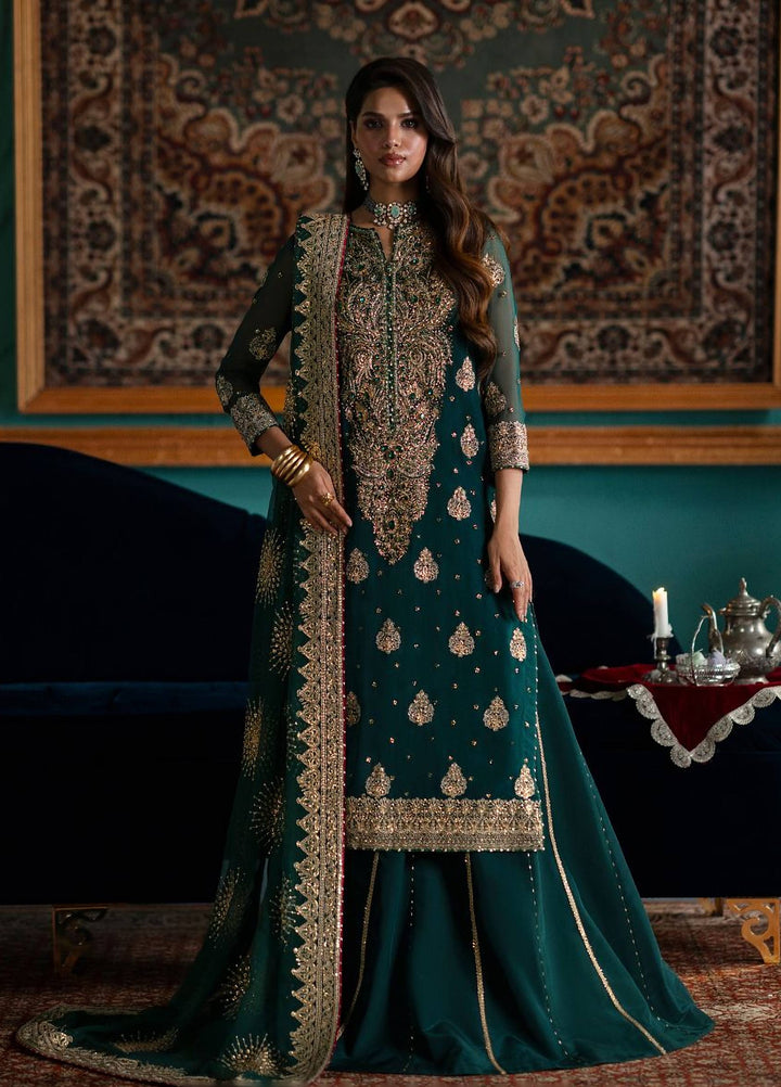 Afsana by Zevk Unstitched Embroidered Chiffon 3 Piece Suit ZV26UAW ZAMRUD - Wedding Collection