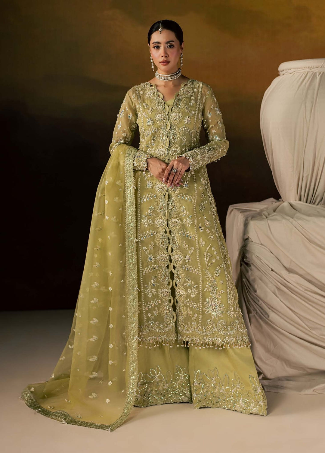Zeynor by Aylin Unstitched Hand work Organza 3 Piece Suit AY26UZO Selenite - Wedding Collection