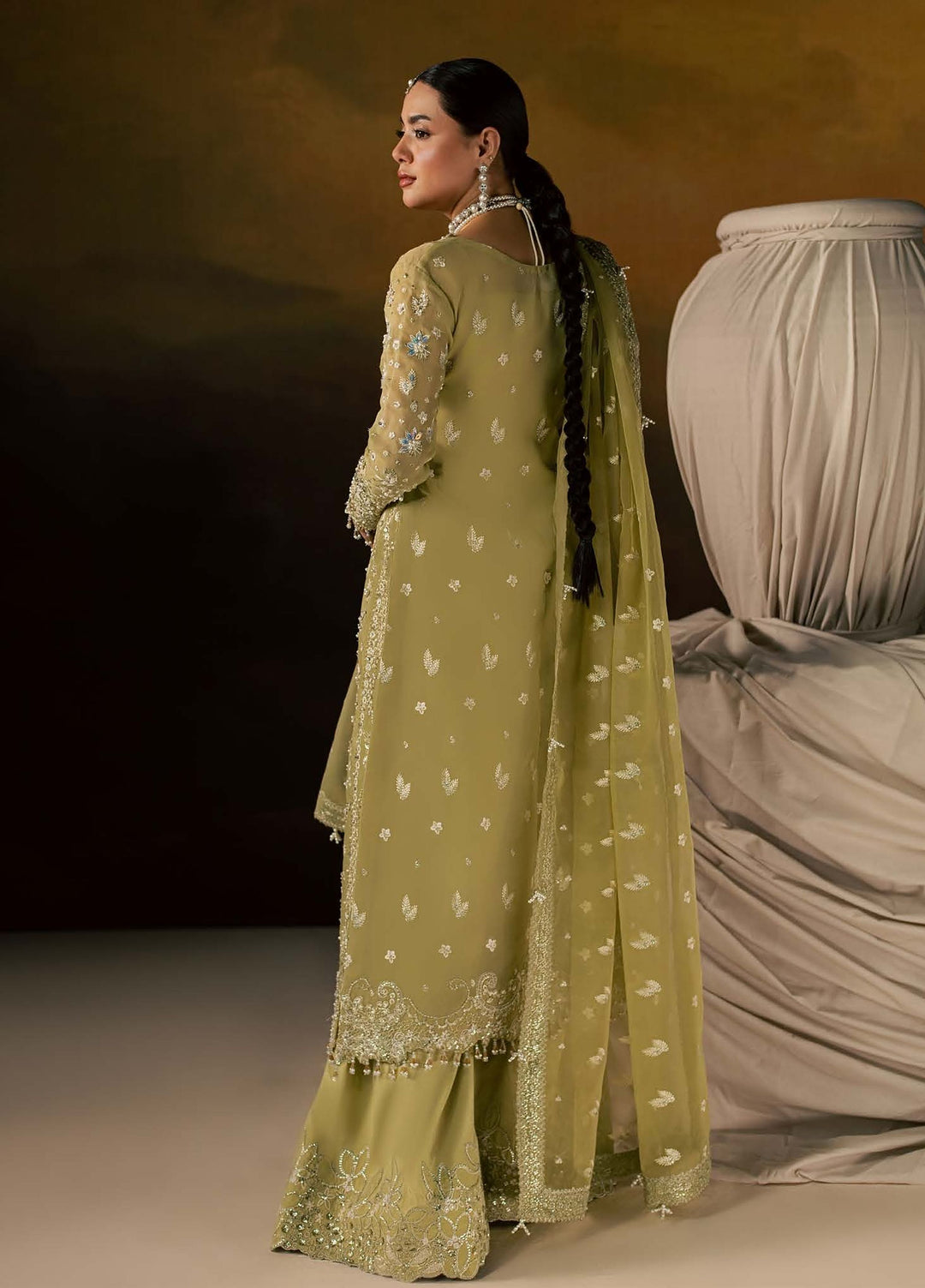 Zeynor by Aylin Unstitched Hand work Organza 3 Piece Suit AY26UZO Selenite - Wedding Collection
