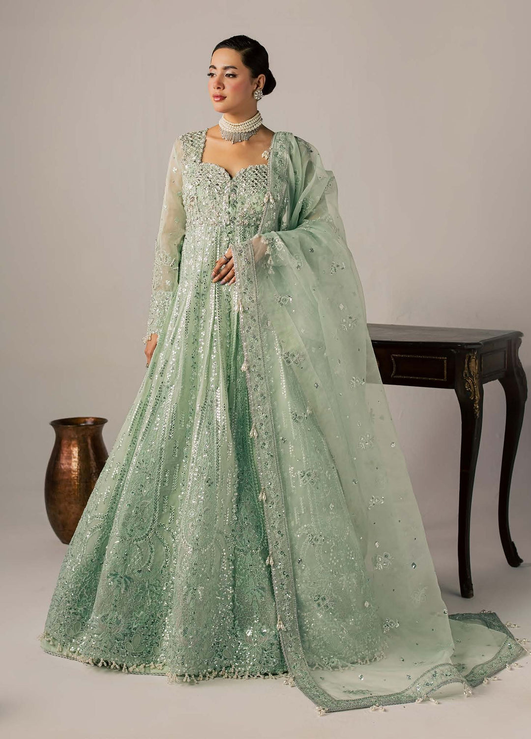 Zeynor by Aylin Unstitched Hand work Organza 3 Piece Suit AY26UZO Amazonite - Wedding Collection