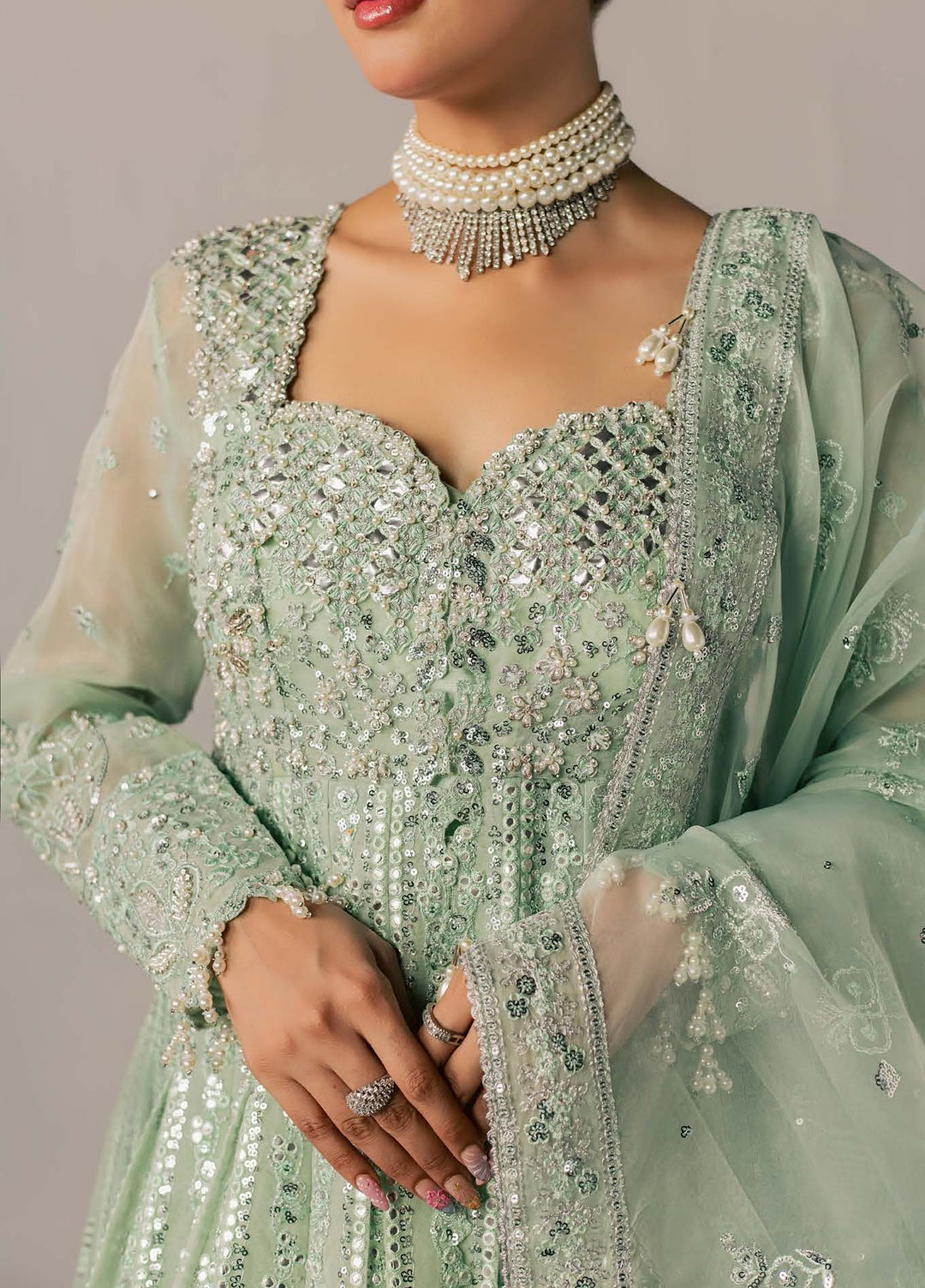 Zeynor by Aylin Unstitched Hand work Organza 3 Piece Suit AY26UZO Amazonite - Wedding Collection