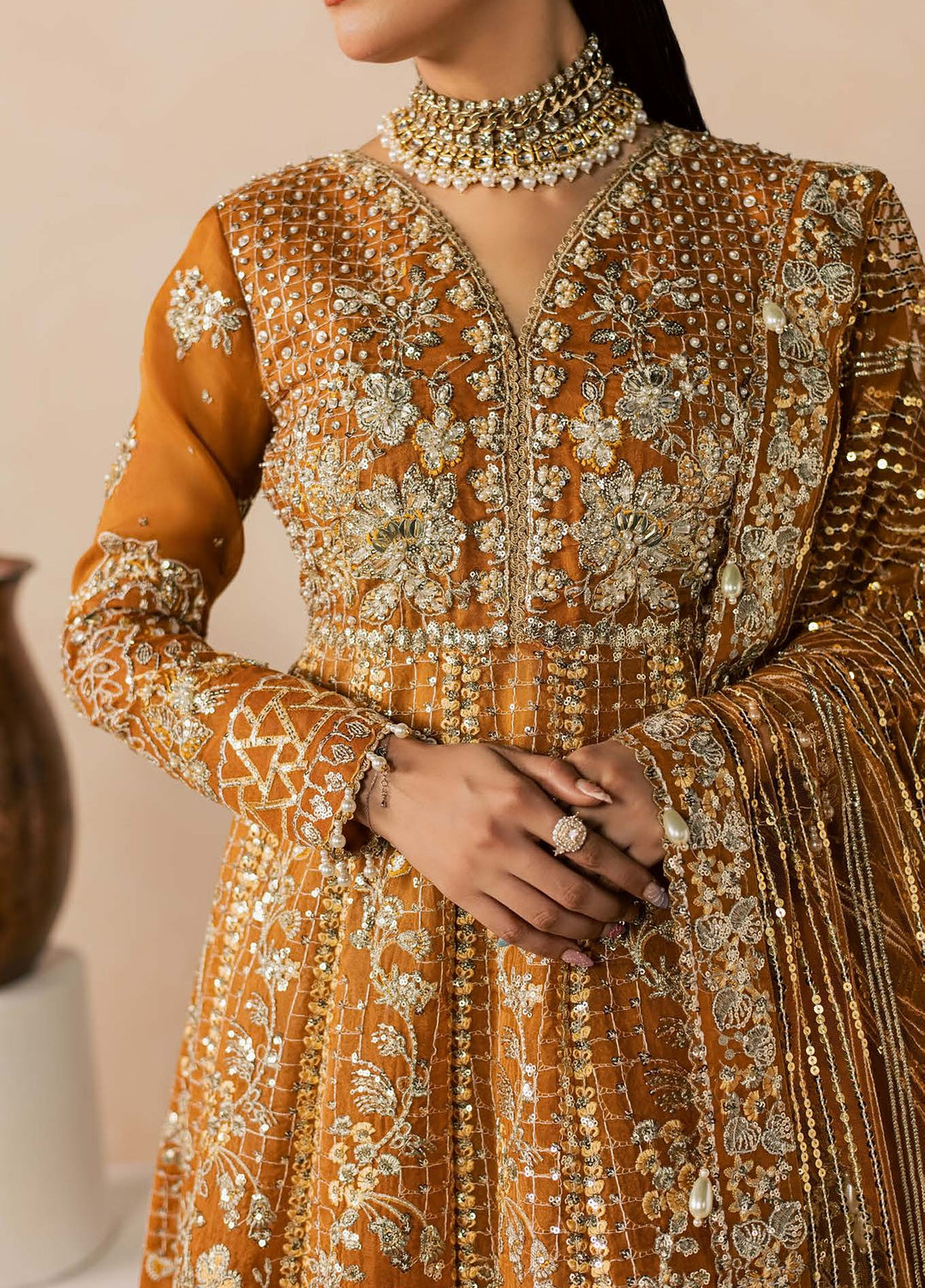 Zeynor by Aylin Unstitched Hand work Organza 3 Piece Suit AY26UZO Citrine - Wedding Collection