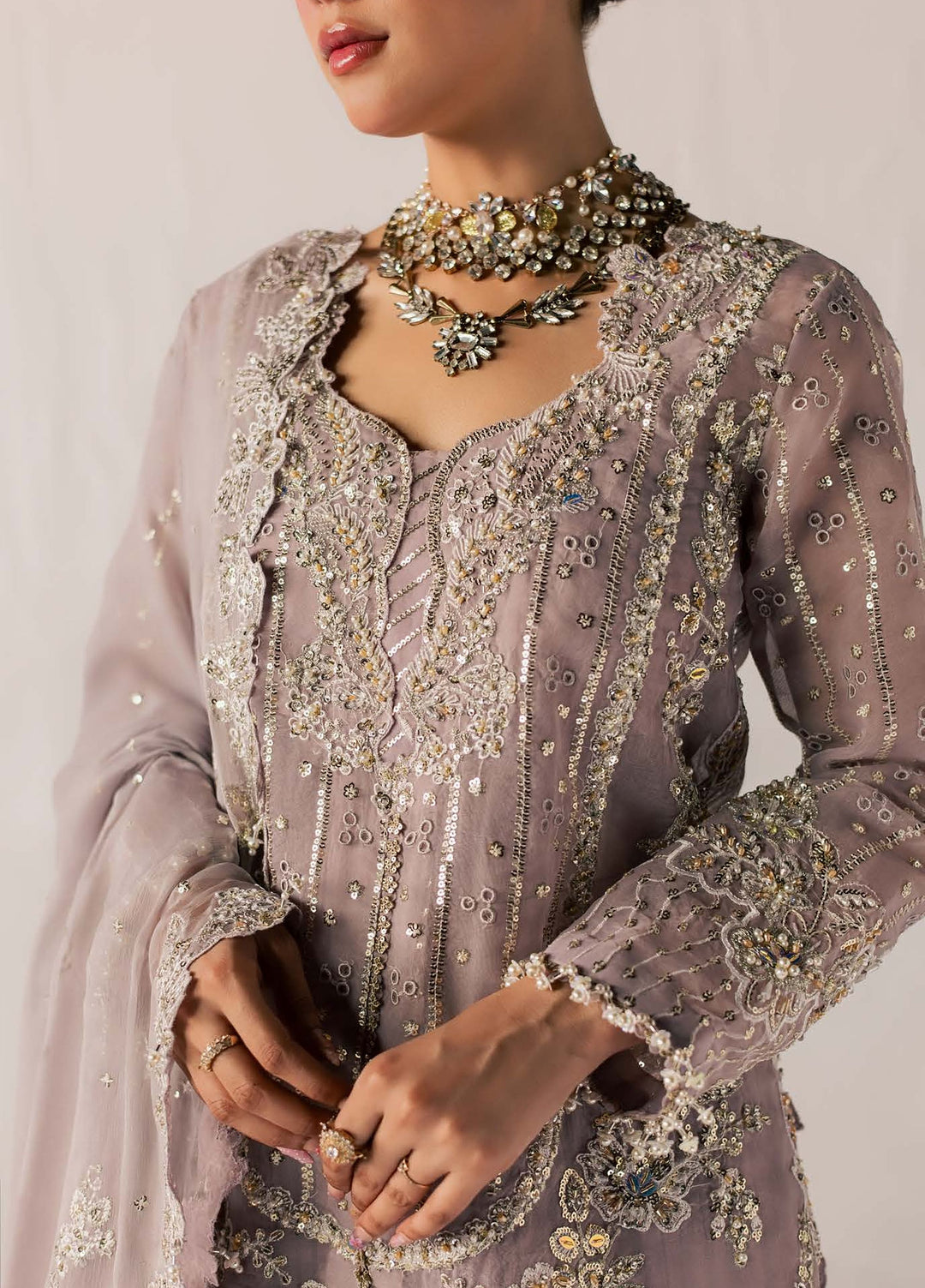 Zeynor by Aylin Unstitched Hand work Organza 3 Piece Suit AY26UZO Lolite - Wedding Collection