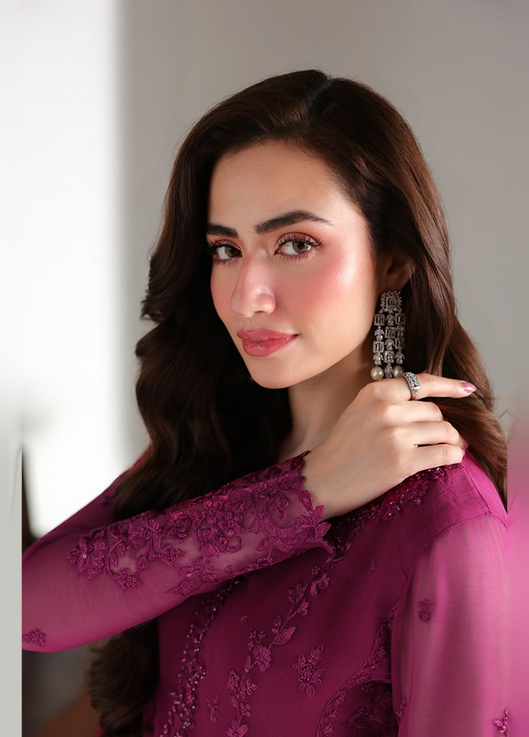 Ensembles by Azure Unstitched Embroidered Chiffon 3 Piece Suit AZ26UEF Zinnia - Festive Collection