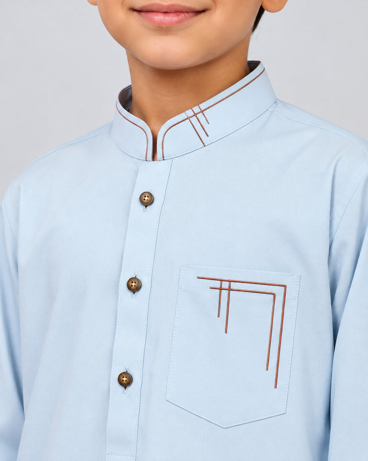 Aizaz Zafar Boys RTW Solids Wash N wear 2 Piece Suit D-365 Sky Blue - Casual Collection