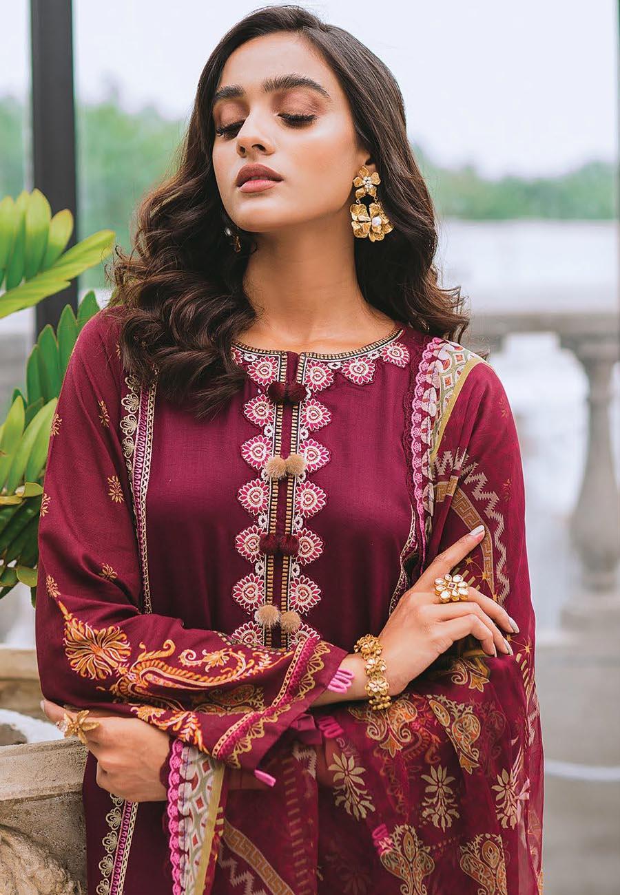 Aabyaan Embroidered Linen Suits Unstitched 3 Piece ABY21W 04 Ayla - Winter Collection