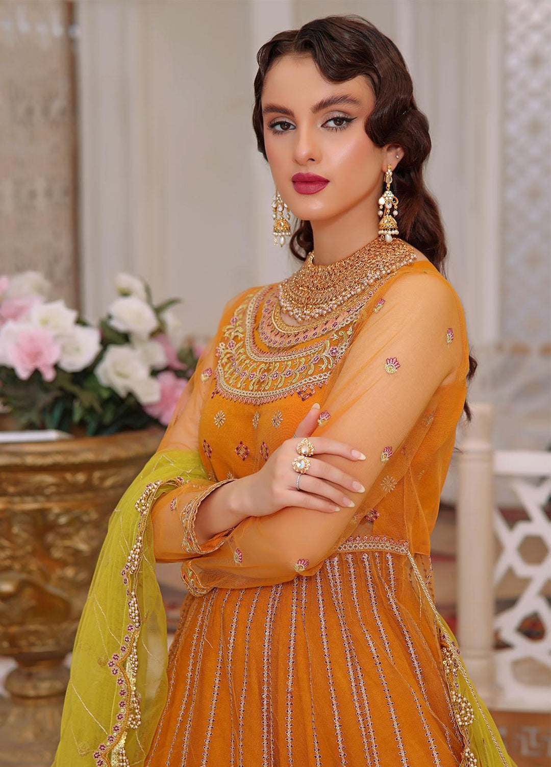 Aaina By Awwal Embroidered Net Suits Unstitched 3 Piece AW23A D-08 Hasnat - Luxury Collection
