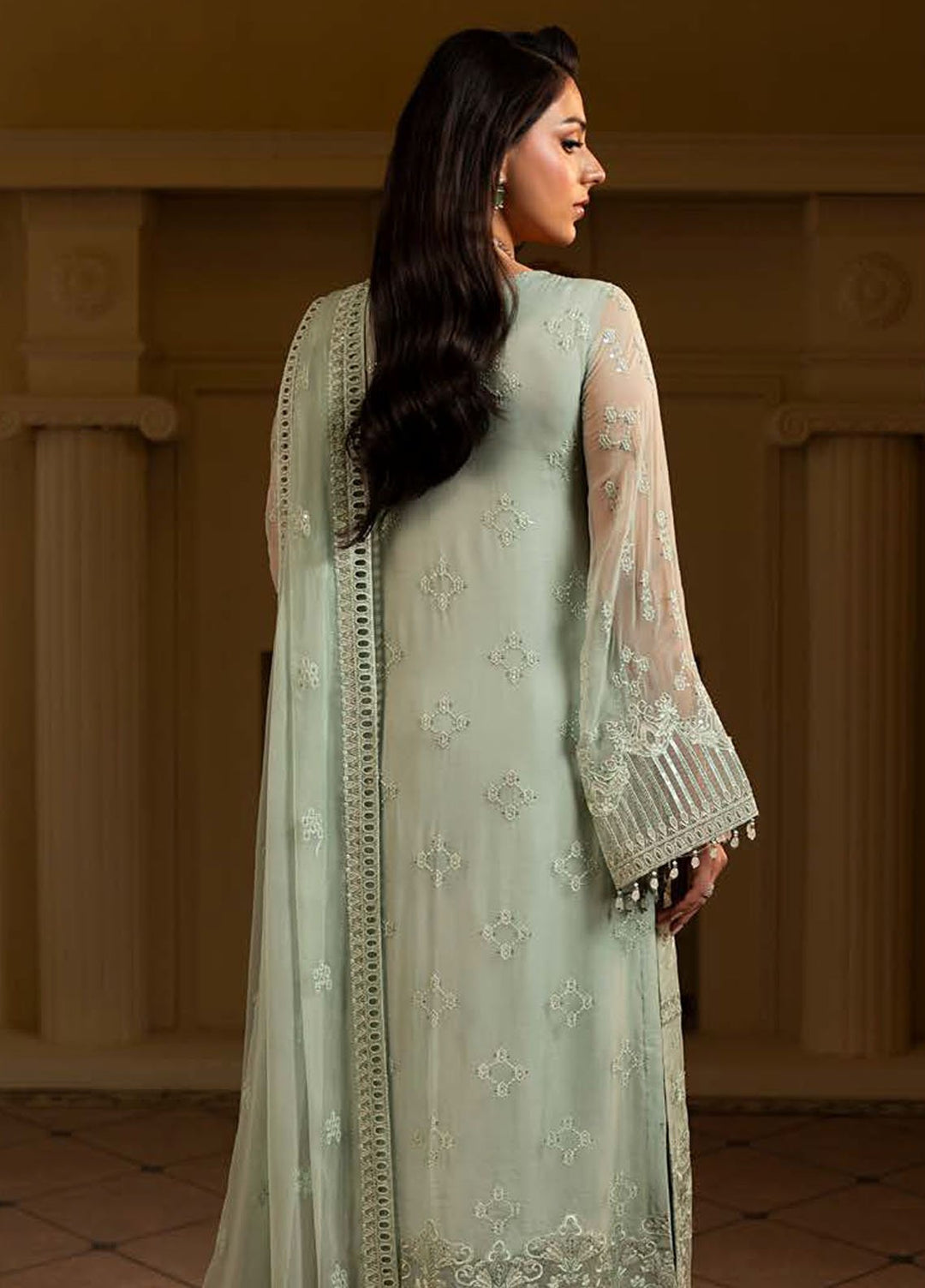 Aashnai by Lavish Embroidered Chiffon Suits Unstitched 3 Piece LVP24AC D-02 Sage Mist - Formals Collection