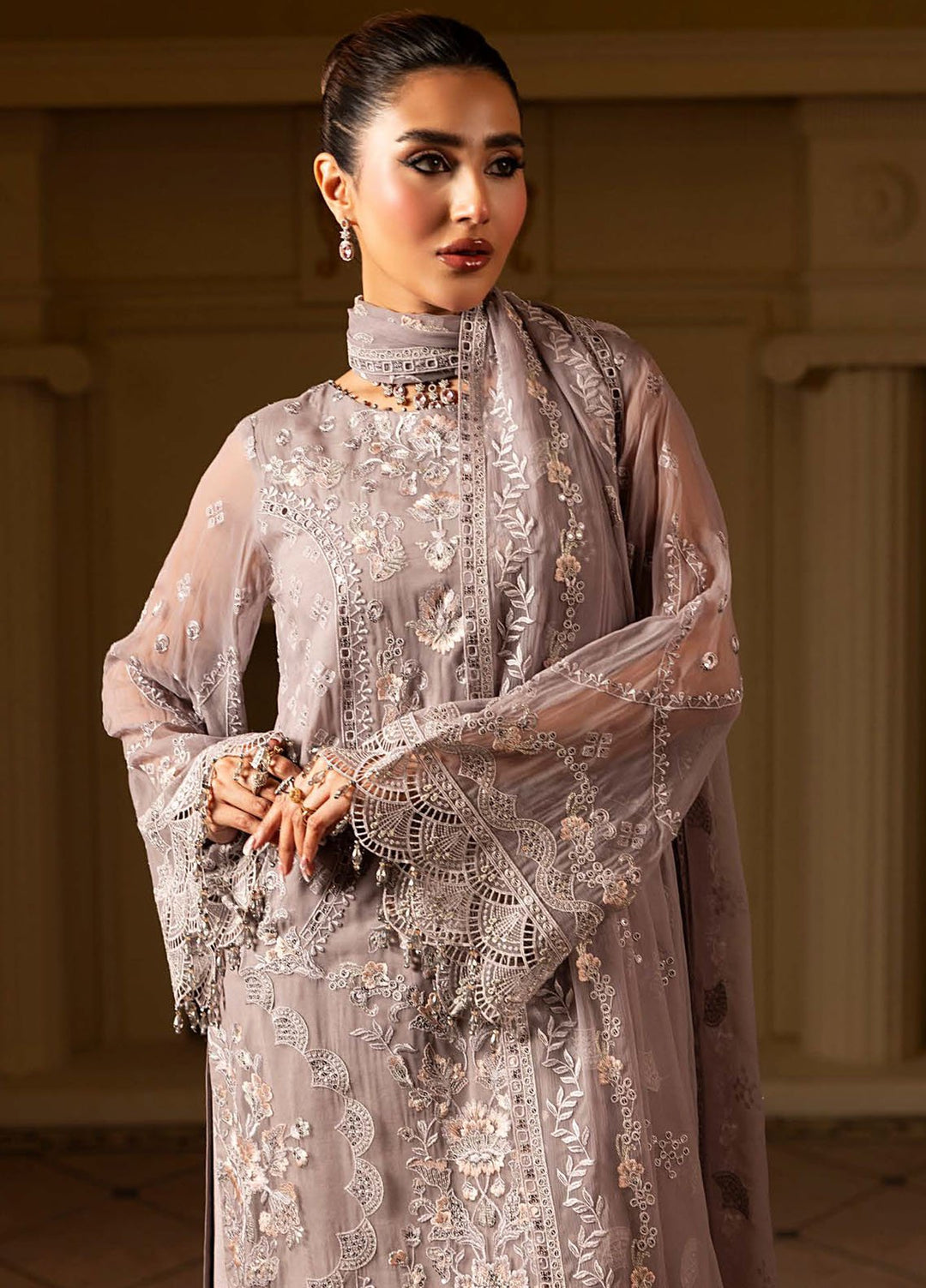 Aashnai by Lavish Embroidered Chiffon Suits Unstitched 3 Piece LVP24AC D-05 Dusty Rose - Formals Collection