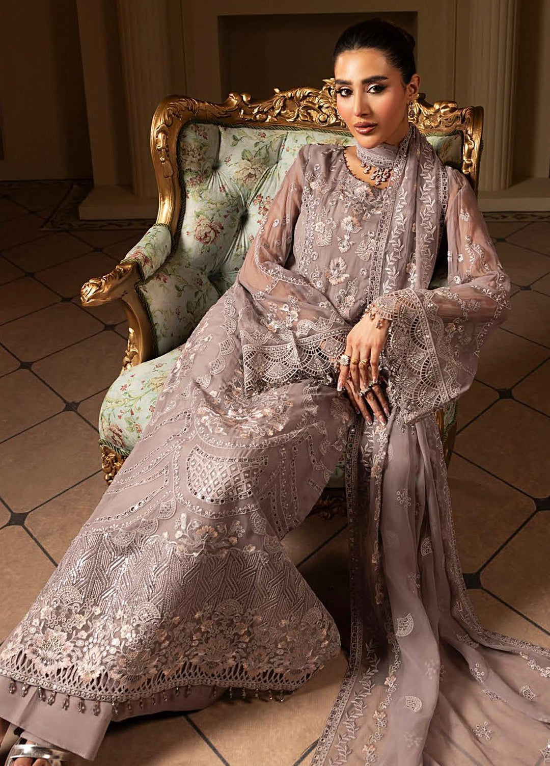 Aashnai by Lavish Embroidered Chiffon Suits Unstitched 3 Piece LVP24AC D-05 Dusty Rose - Formals Collection