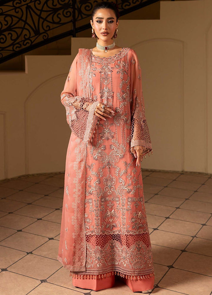 Aashnai by Lavish Embroidered Chiffon Suits Unstitched 3 Piece LVP24AC D-06 Peach Mirage - Formals Collection