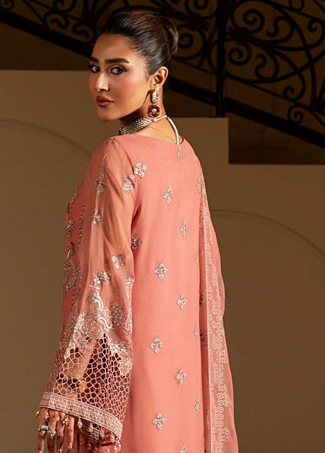 Aashnai by Lavish Embroidered Chiffon Suits Unstitched 3 Piece LVP24AC D-06 Peach Mirage - Formals Collection