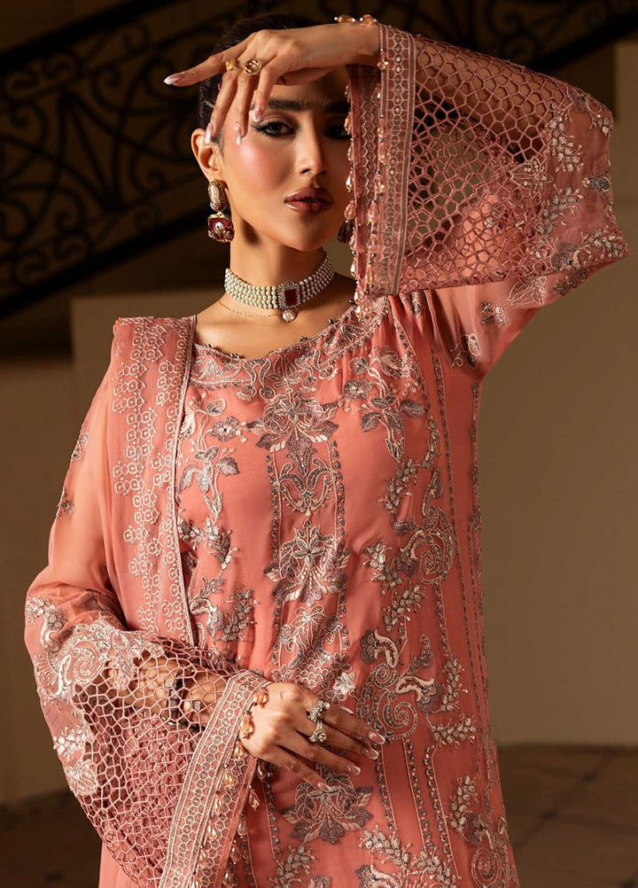 Aashnai by Lavish Embroidered Chiffon Suits Unstitched 3 Piece LVP24AC D-06 Peach Mirage - Formals Collection