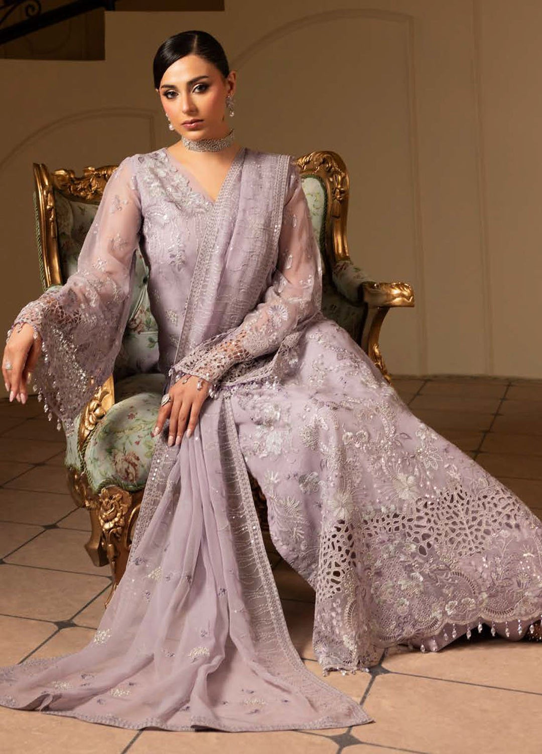 Aashnai by Lavish Embroidered Chiffon Suits Unstitched 3 Piece LVP24AC D-07 Lilac Blis - Formals Collection