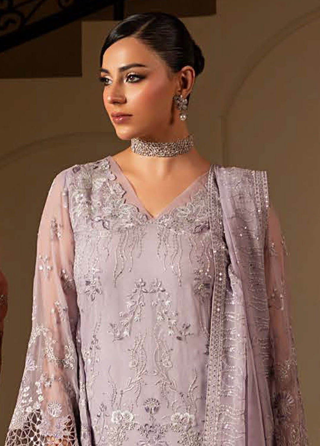 Aashnai by Lavish Embroidered Chiffon Suits Unstitched 3 Piece LVP24AC D-07 Lilac Blis - Formals Collection