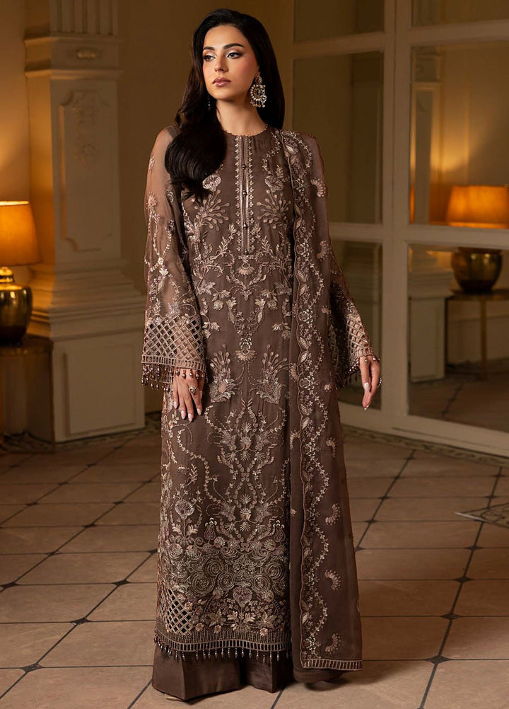 Aashnai by Lavish Embroidered Chiffon Suits Unstitched 3 Piece LVP24AC D-08 Mocha Bloom - Formals Collection
