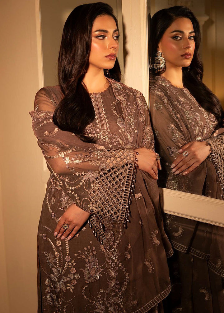 Aashnai by Lavish Embroidered Chiffon Suits Unstitched 3 Piece LVP24AC D-08 Mocha Bloom - Formals Collection