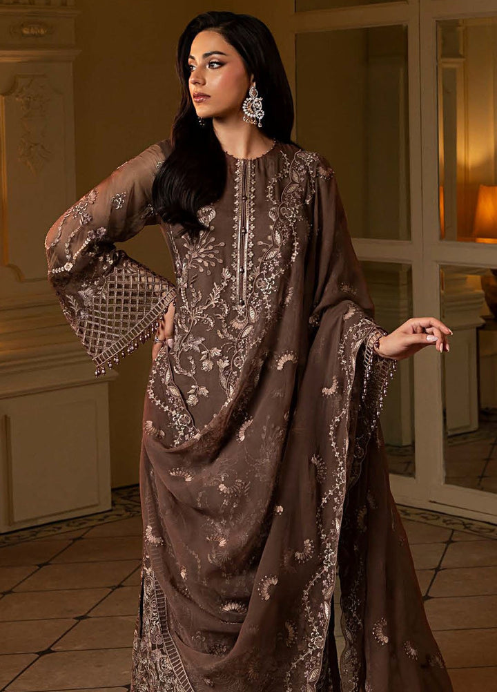 Aashnai by Lavish Embroidered Chiffon Suits Unstitched 3 Piece LVP24AC D-08 Mocha Bloom - Formals Collection