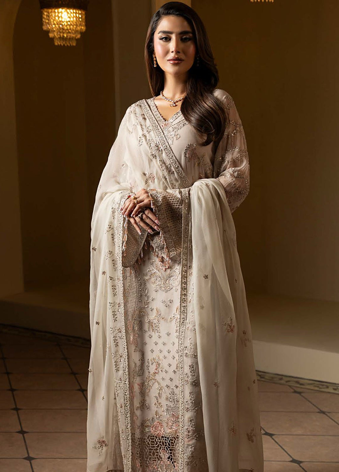 Aashnai by Lavish Embroidered Chiffon Suits Unstitched 3 Piece LVP24AC D-09 Snowfall Dreams - Formals Collection