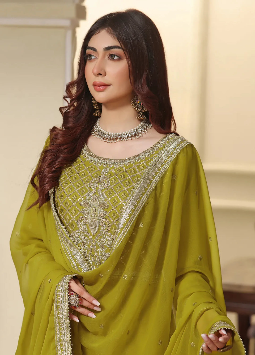 Abaan Zohan Pret Embroidered Chiffon 3 Piece Suit Mehraab Dhaani