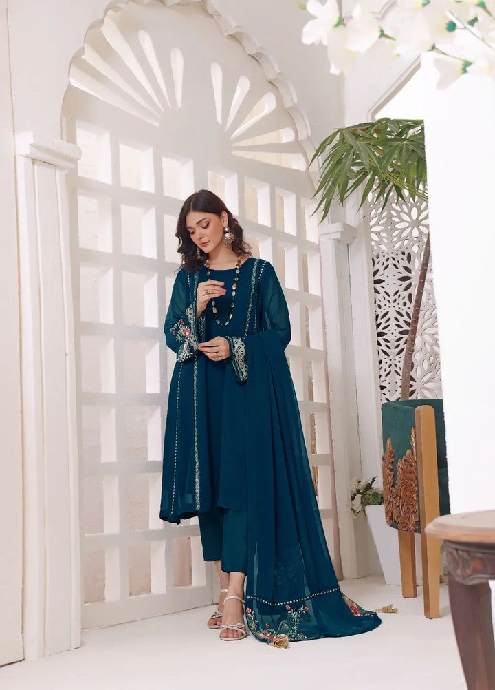 Abaan Zohan Pret Embroidered Chiffon 3 Piece Suit Zeenia peacock