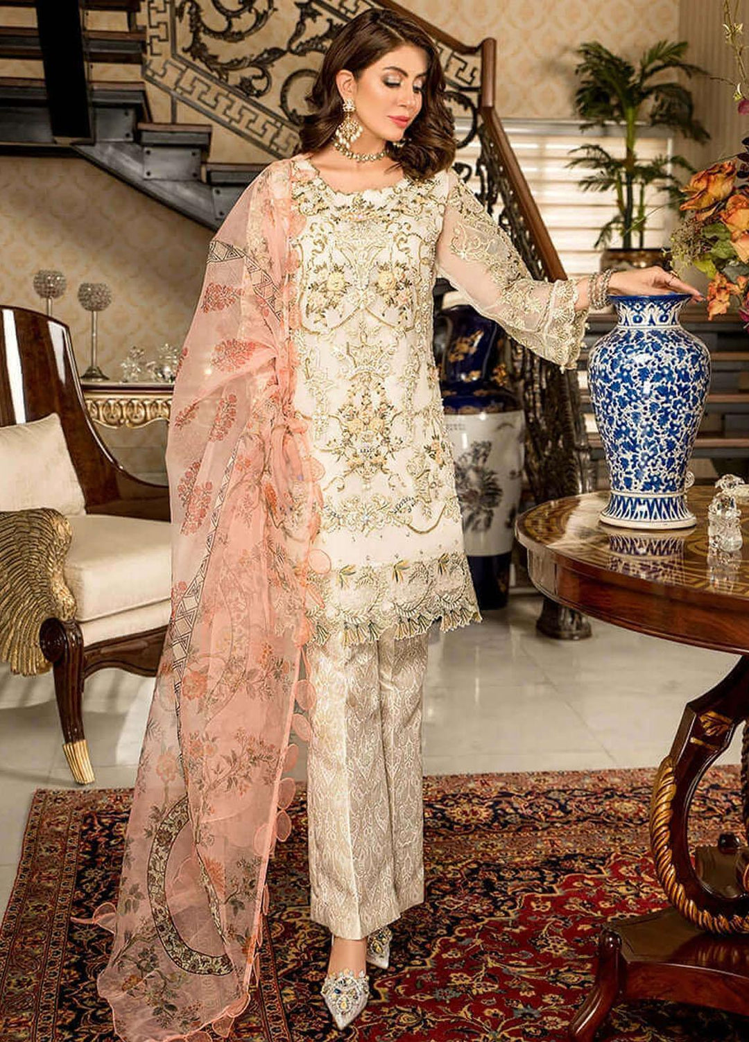 Aroshi Luxury Pret  Organza 3 Piece Suit ASH22AZ PEARL