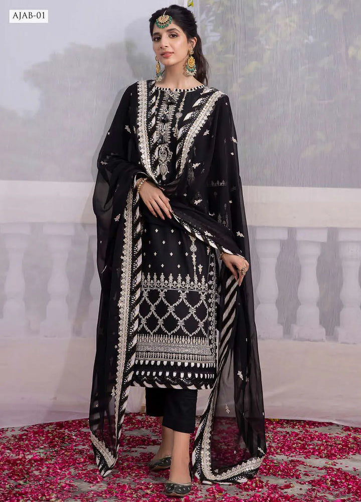 Abresham By Asim Jofa Embroidered Chiffon Unstitched Suit 3 Piece AJ23AB AJAB-01 - Luxury Festive Collection