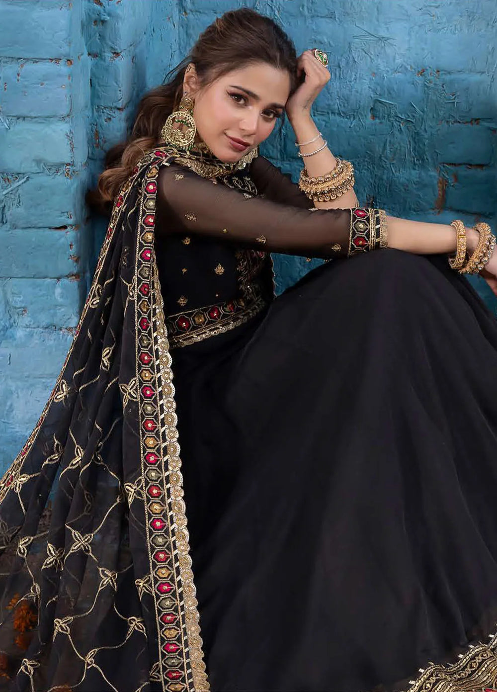 Abresham By Asim Jofa Embroidered Chiffon Unstitched Suit 3 Piece AJ23AB AJAB-25 - Luxury Festive Collection