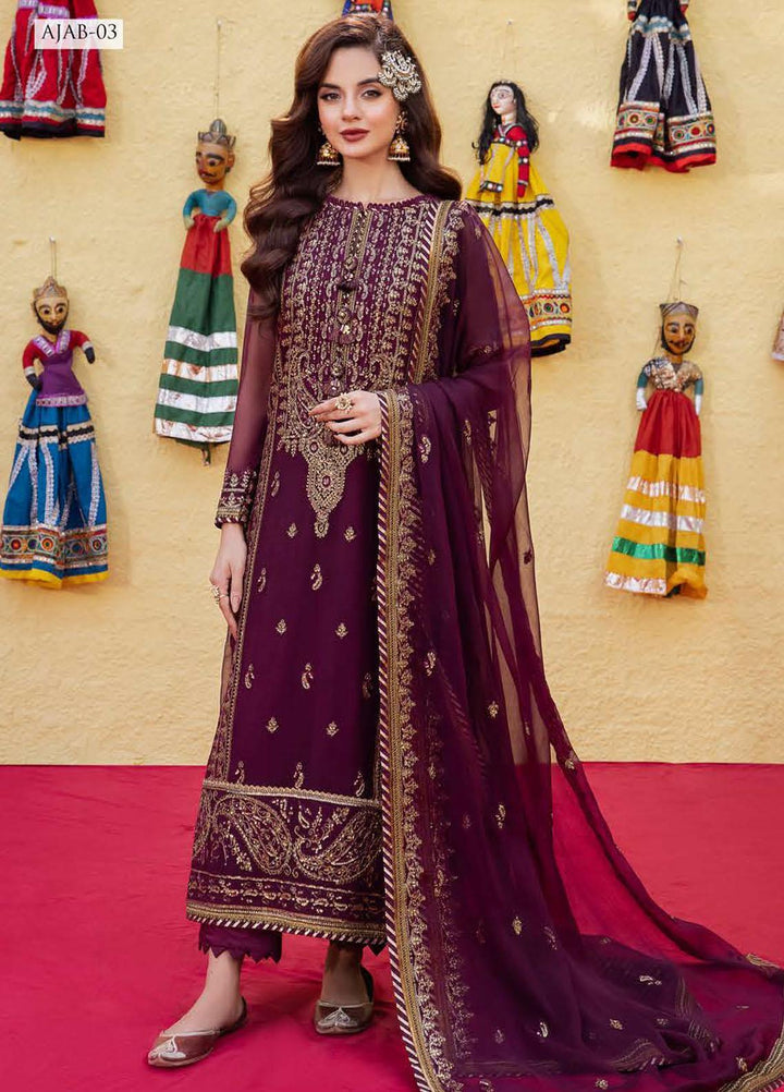Abresham By Asim Jofa Embroidered Chiffon Suits Unstitched 3 Piece AJ23AB AJAB-03 - Luxury Festive Collection