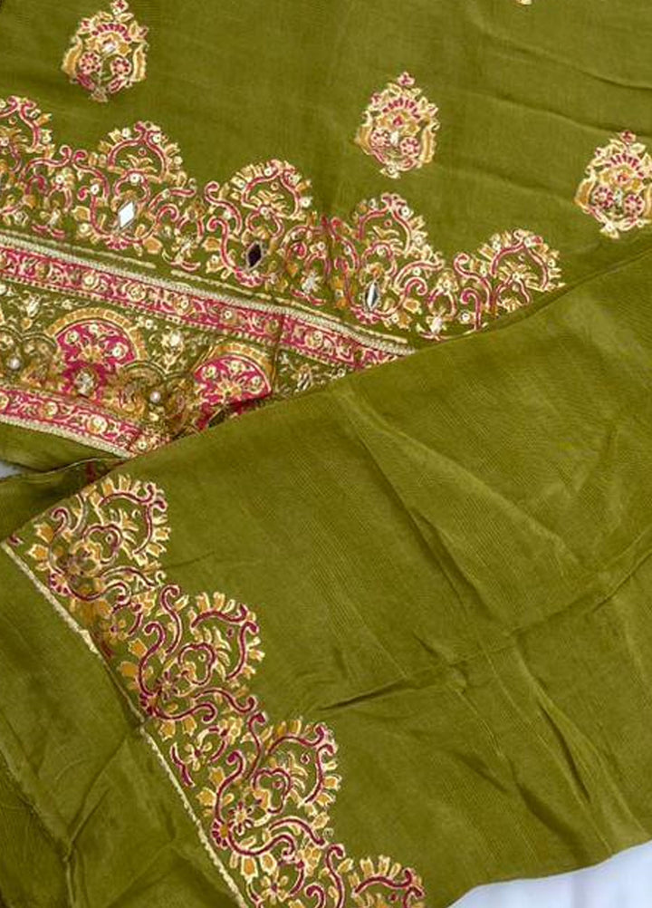 Adaa by Mahnoor Embellished Raw Silk Suits Unstitched 3 Piece Sheen Green - Festive Collection