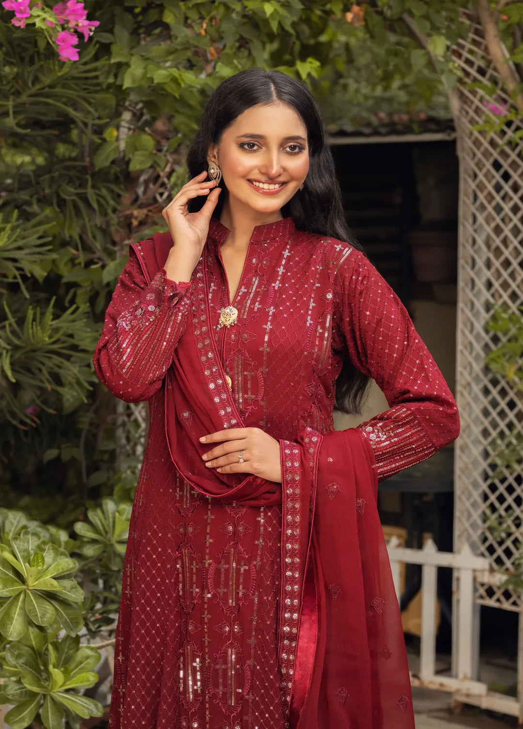Adams Couture Pret Embroidered Chiffon 3 Piece Suit Gulmina Mehron