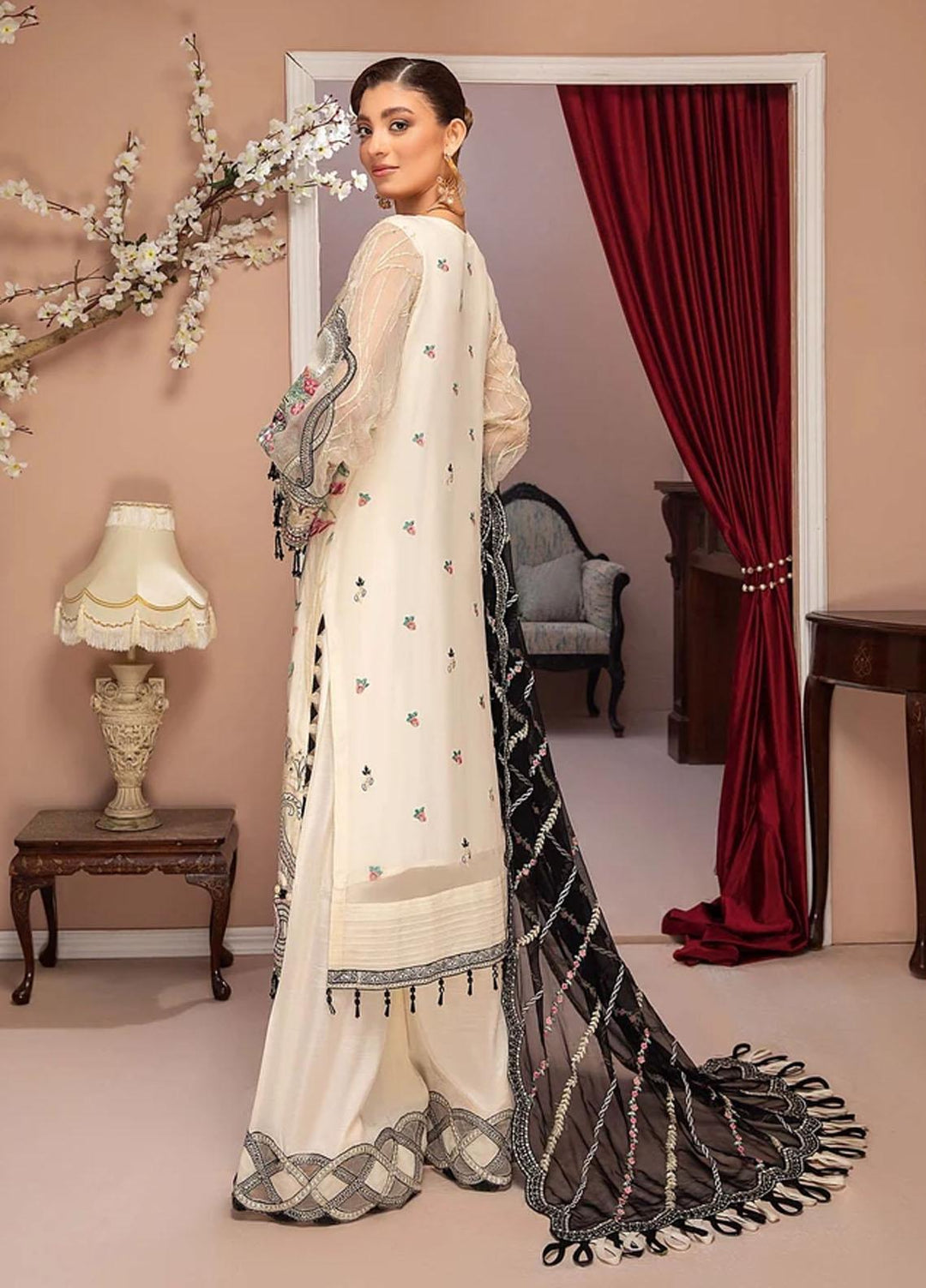 Luxulia By Adan's Libas Embroidered Chiffon Suits Unstitched 3 Piece AL21LC 09 Floral White - Luxury Collection