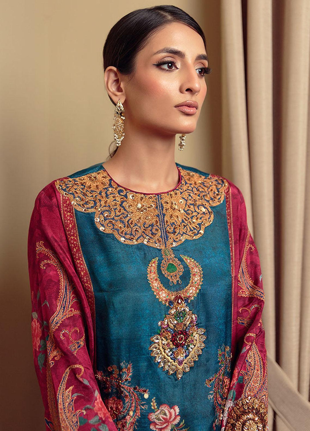 Shamaeel Ansari Pret Luxury Silk Shirt SHA23A Evening Blues