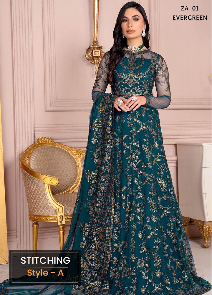 Afreen by Zarif Embroidered  Suits Unstitched 3 Piece ZF23A ZA-01 Evergreen - Formal Collection