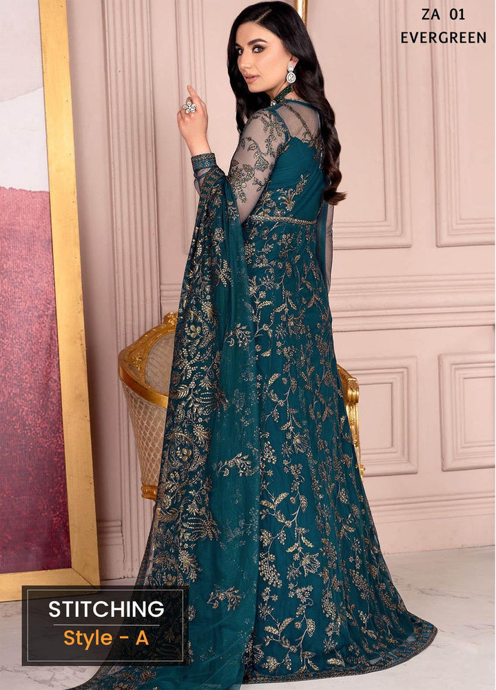 Afreen by Zarif Embroidered  Suits Unstitched 3 Piece ZF23A ZA-01 Evergreen - Formal Collection
