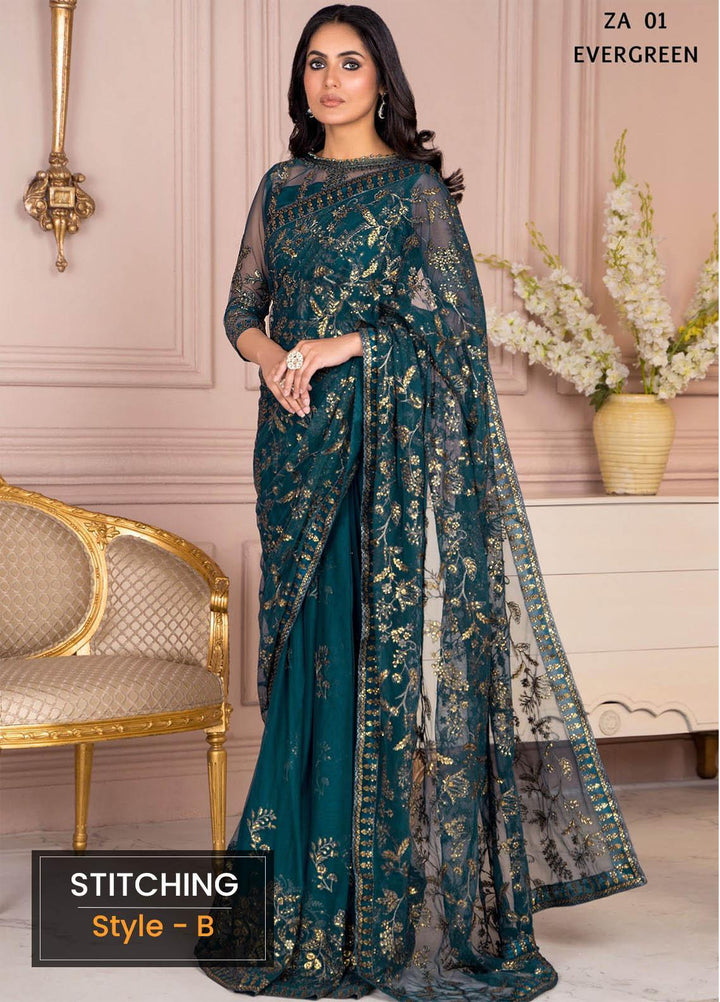 Afreen by Zarif Embroidered  Suits Unstitched 3 Piece ZF23A ZA-01 Evergreen - Formal Collection