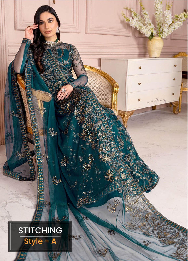 Afreen by Zarif Embroidered  Suits Unstitched 3 Piece ZF23A ZA-01 Evergreen - Formal Collection