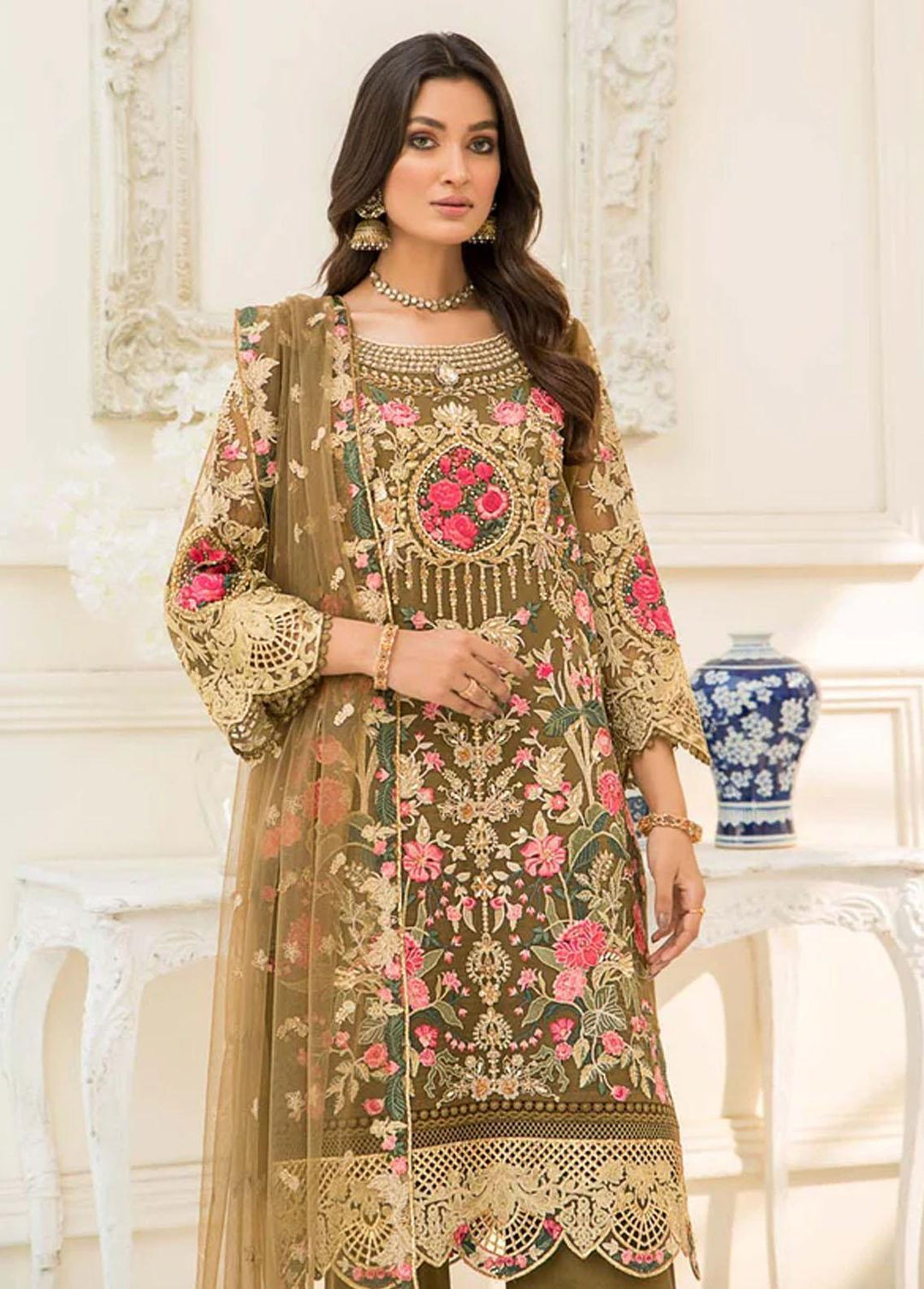 Afreenish by Aroshi Embroidered Organza Suits Unstitched 3 Piece ASH22A MARINA - Luxury Collection