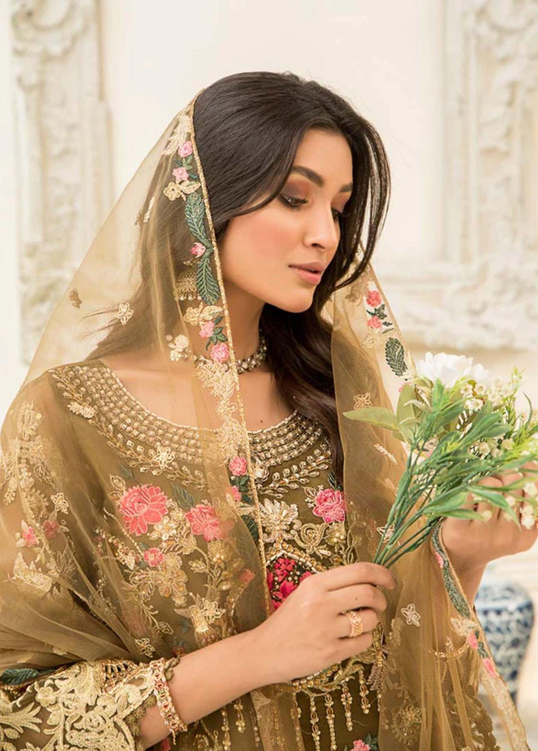 Afreenish by Aroshi Embroidered Organza Suits Unstitched 3 Piece ASH22A MARINA - Luxury Collection