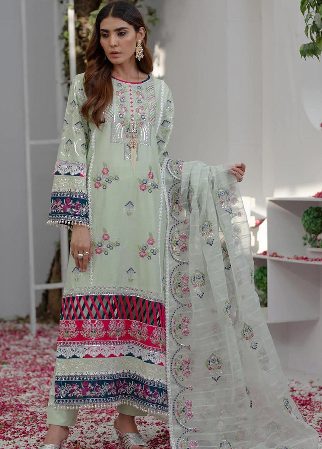 Agha Jaan Embroidered Lawn Suits Unstitched 3 Piece UR 08 - Festive Luxury Collection